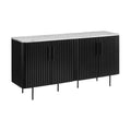 Cabinet, 66 Inch Inch Wide, Sideboard, Buffet, White Faux Marble, Black Laminate