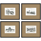 Vintage Europe 4 Piece Framed Wall Art Print Set by Teju Reval Brown Mat