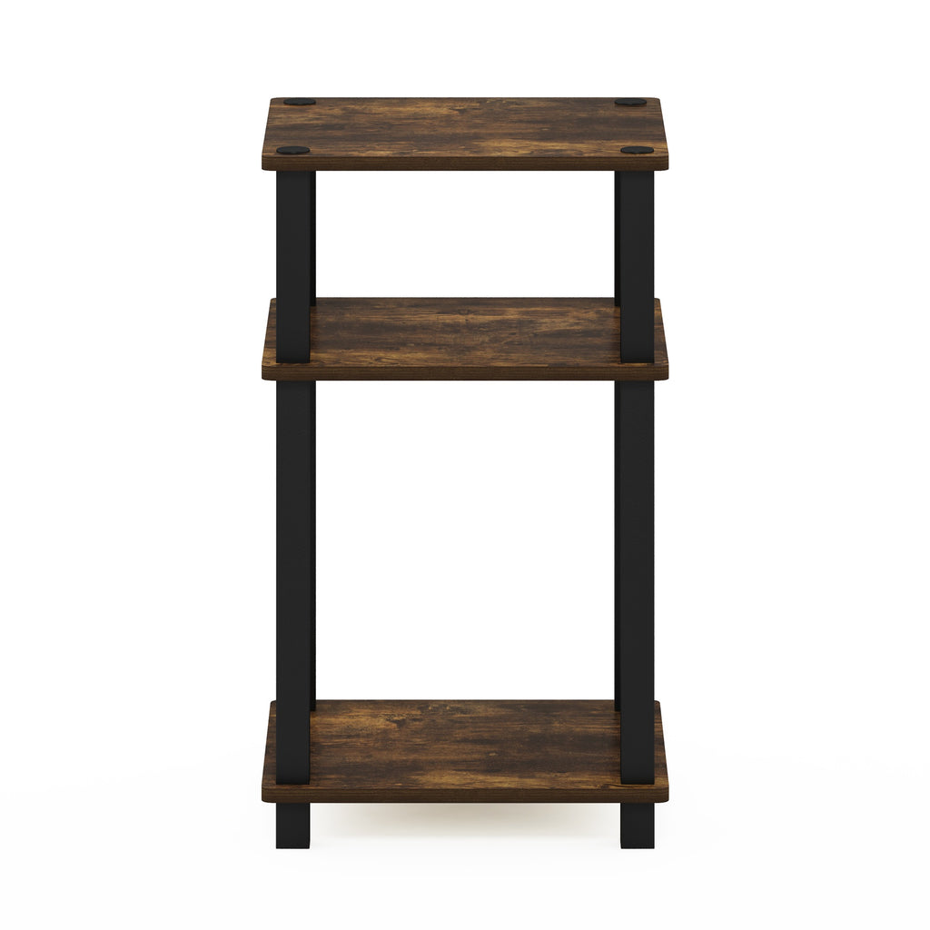 Furinno Simplistic End Side Night Stand/Bedside Table With Plastic Tubes, 1-Pack, 2-Tier Plastic Poles, Amber Pine/Black