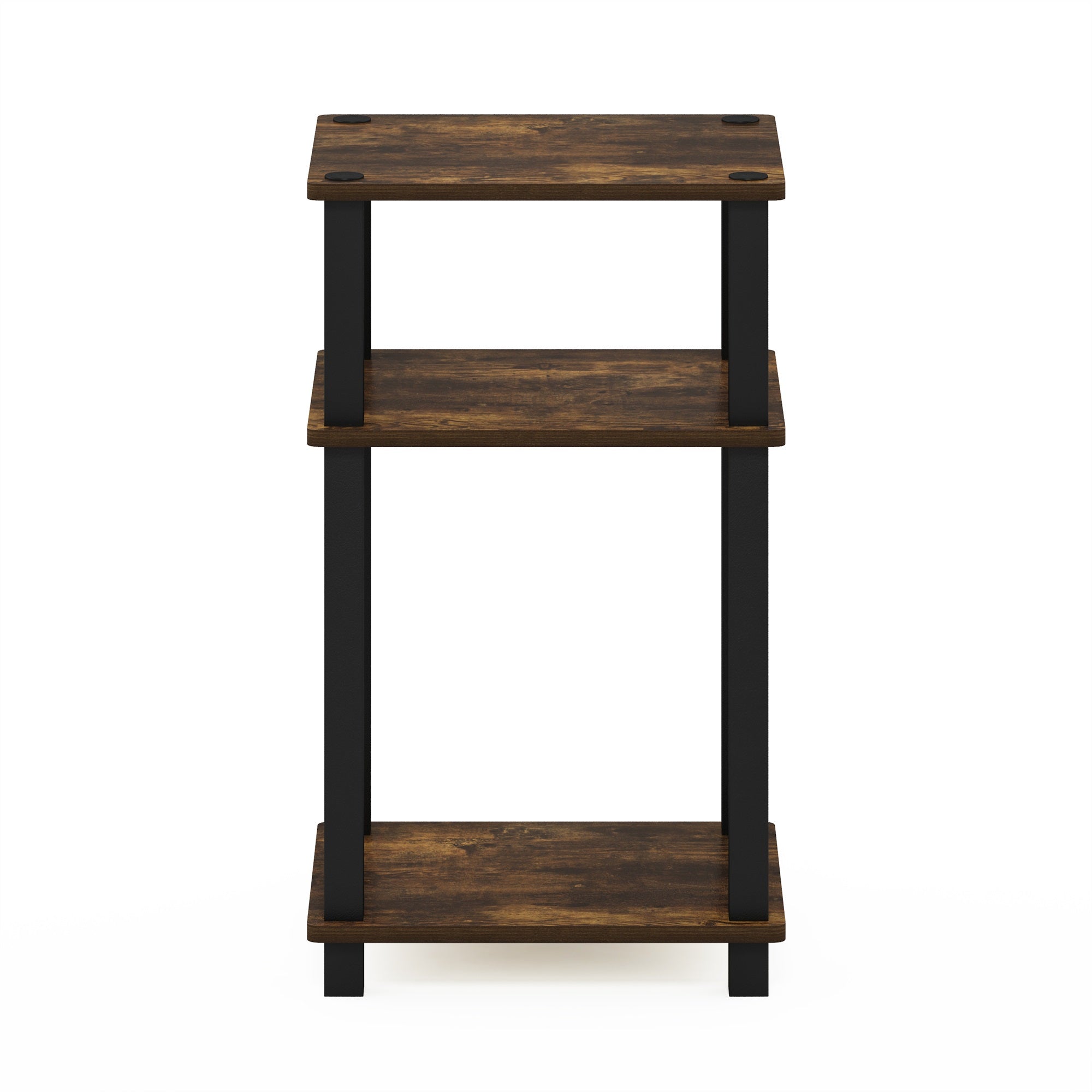 Furinno Simplistic End Side Night Stand/Bedside Table With Plastic Tubes, 1-Pack, 2-Tier Plastic Poles, Amber Pine/Black