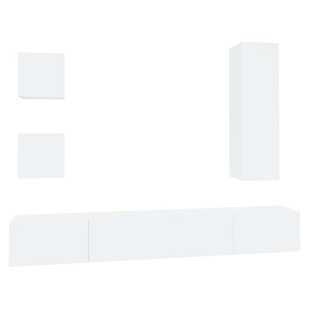 vidaXL TV Cabinet Set 5 Piece Home Bedroom Living Room Entertainment Center Console HiFi Cabinet TV Stand Media Unit Furniture White Engineered Wood