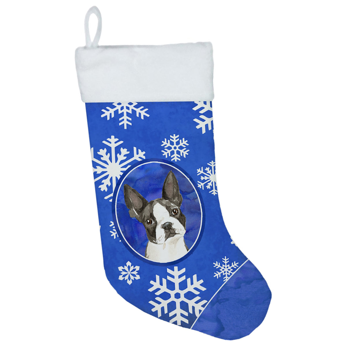 Boston Terrier Winter Snowflakes Christmas Stocking