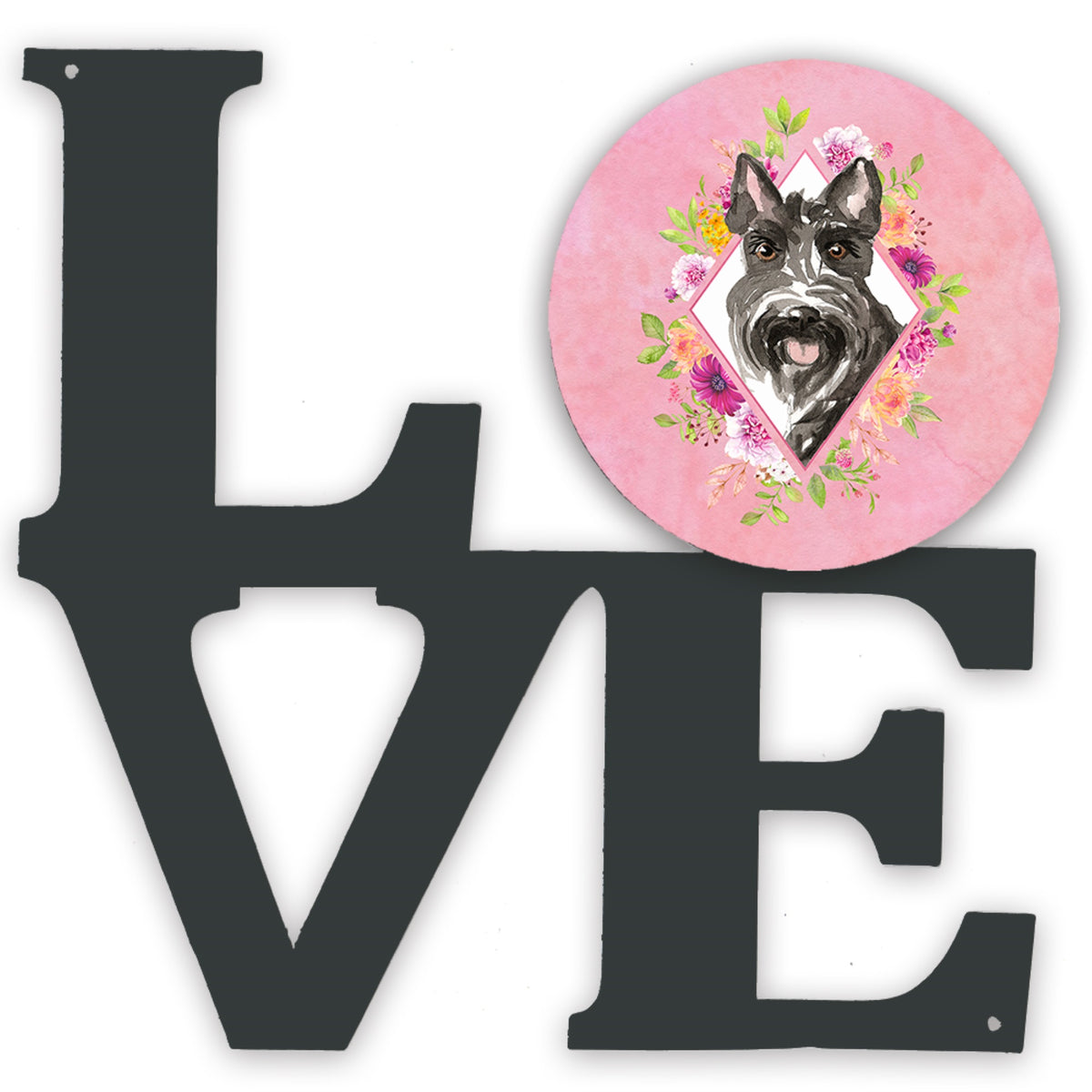 Scottish Terrier Pink Flowers Metal Wall Artwork Love