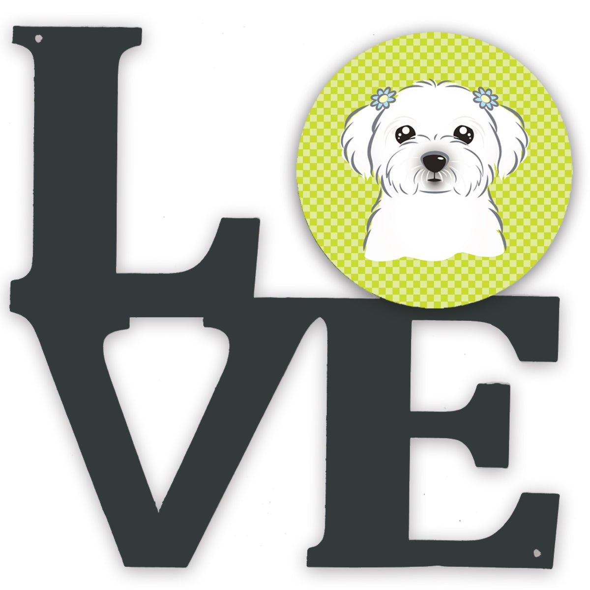 Checkerboard Lime Green Maltese Metal Wall Artwork Love