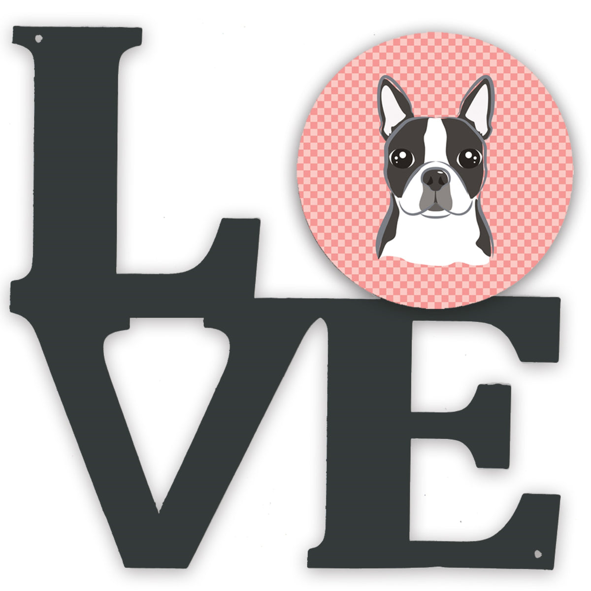 Checkerboard Pink Boston Terrier Metal Wall Artwork Love