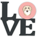 Checkerboard Pink Longhair Creme Dachshund Metal Wall Artwork Love