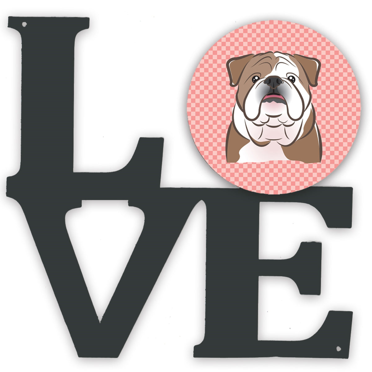 Checkerboard Pink English Bulldog  Metal Wall Artwork Love