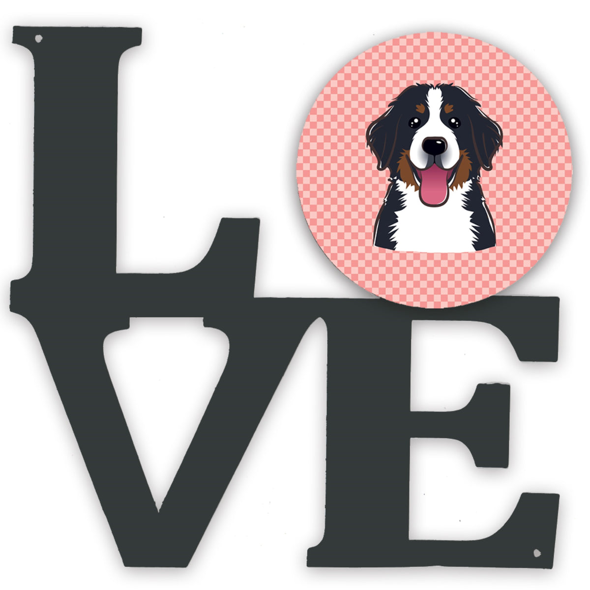 Checkerboard Pink Bernese Mountain Dog Metal Wall Artwork Love