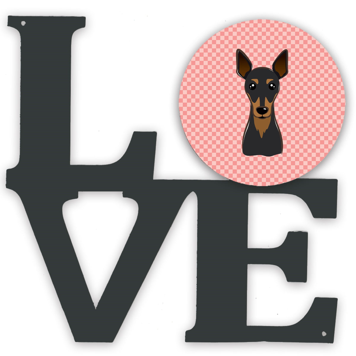 Checkerboard Pink Min Pin Metal Wall Artwork Love