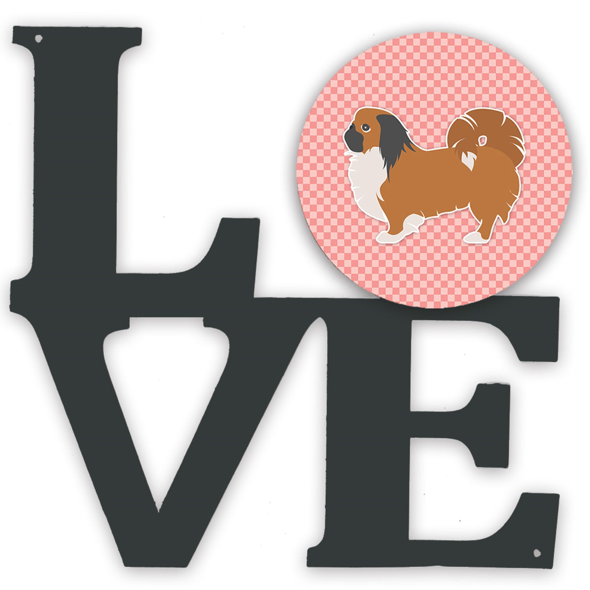 Pekingese Checkerboard Pink Metal Wall Artwork Love
