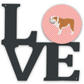 English Bulldog Checkerboard Pink Metal Wall Artwork Love