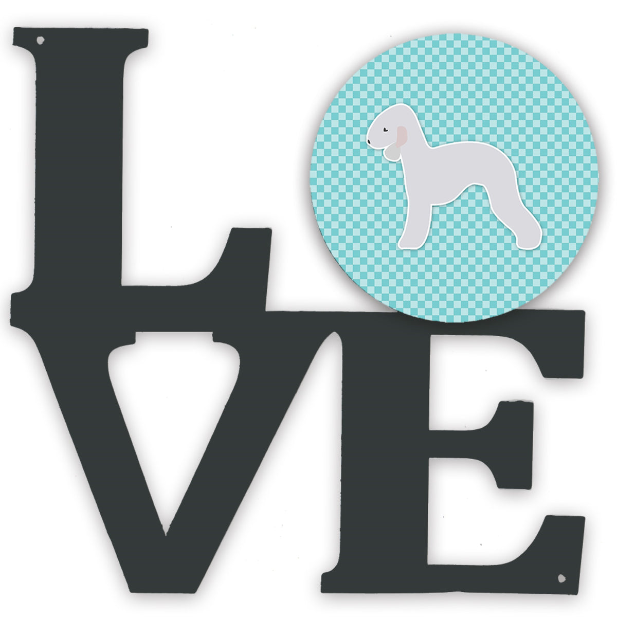 Bedlington Terrier  Checkerboard Blue Metal Wall Artwork Love