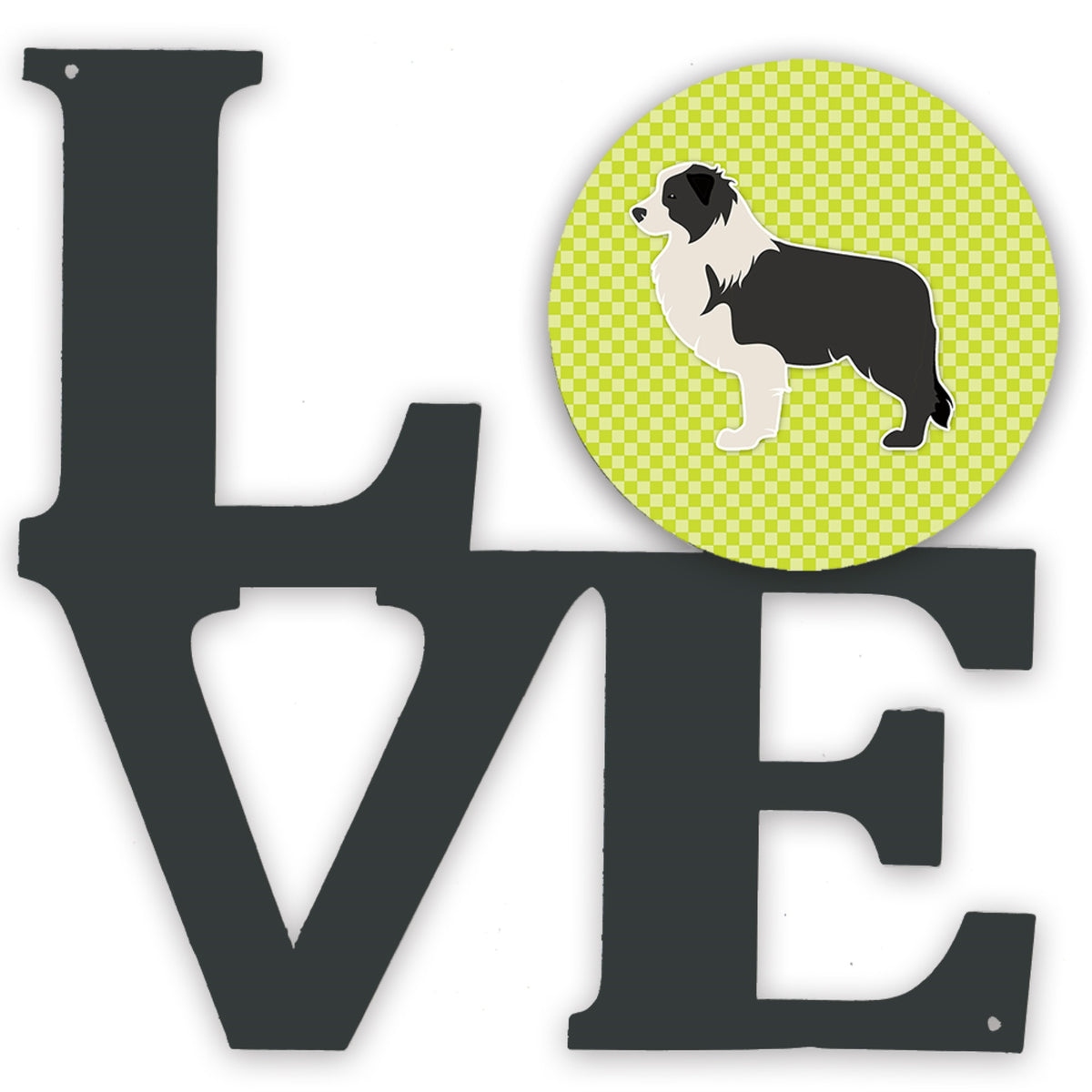 Black Border Collie Checkerboard Green Metal Wall Artwork Love