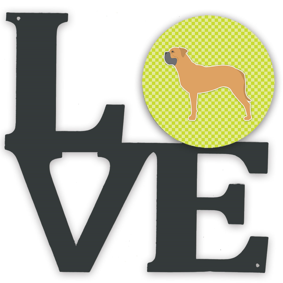 Bullmastiff Checkerboard Green Metal Wall Artwork Love