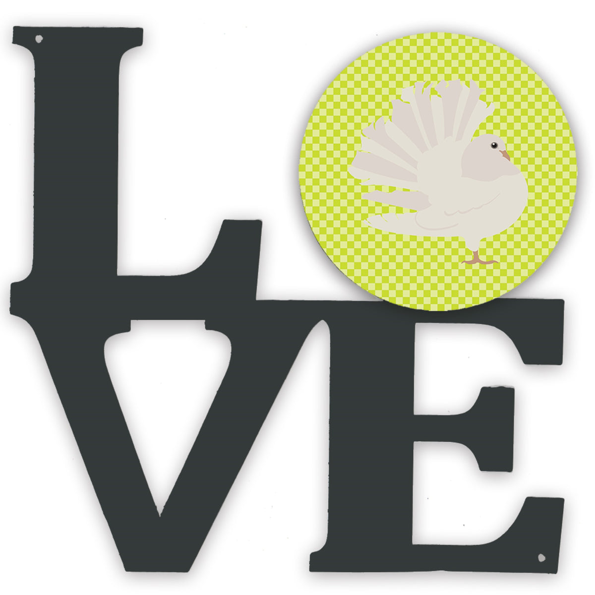 Silver Fantail Pigeon Green Metal Wall Artwork Love