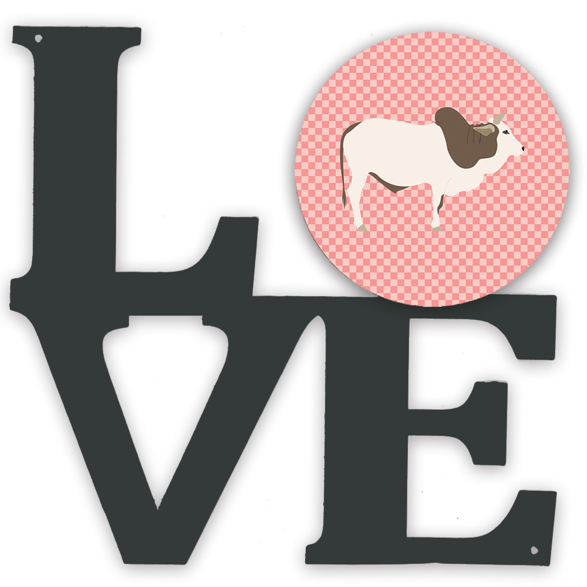 Malvi Cow Pink Check Metal Wall Artwork Love
