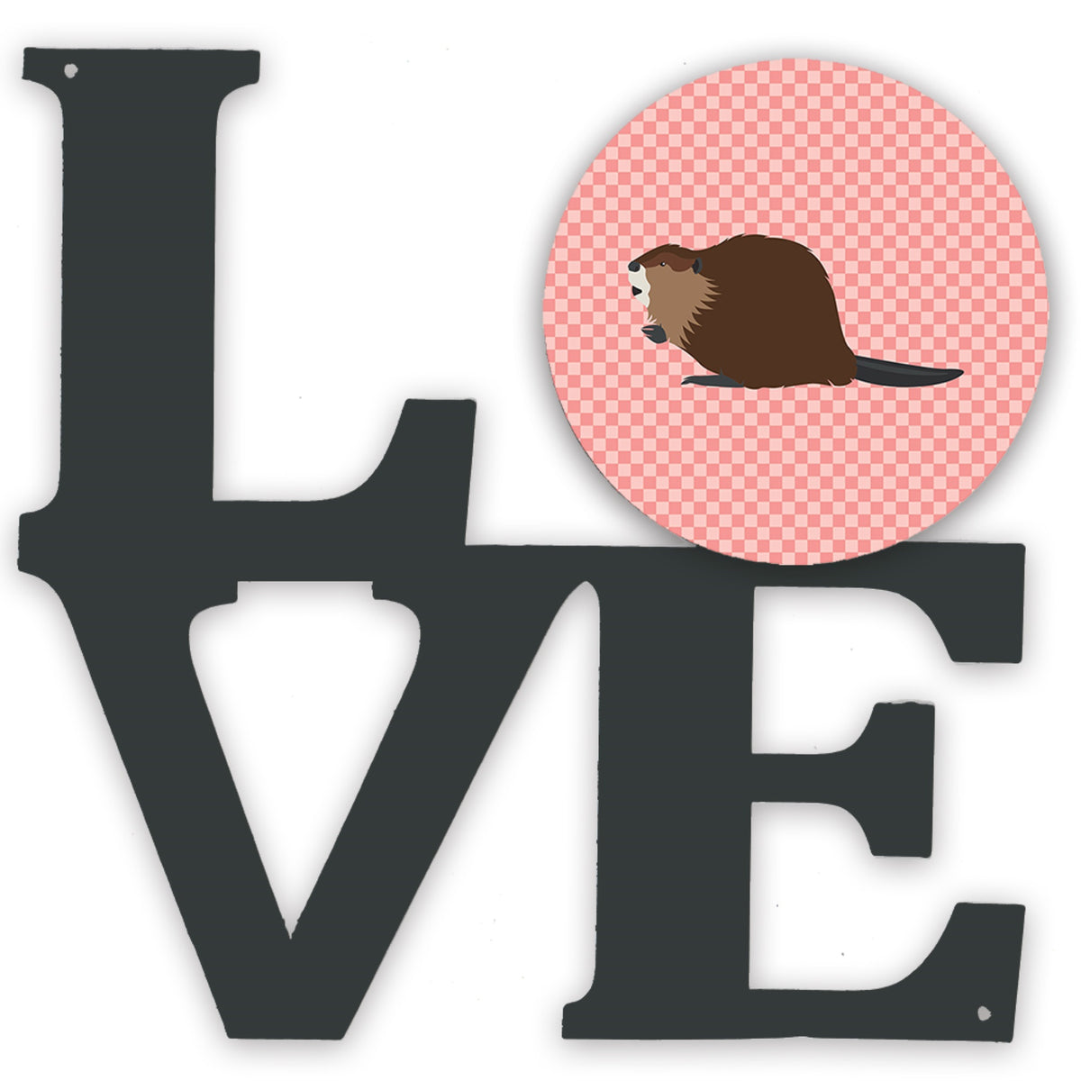Eurasian Beaver Pink Check Metal Wall Artwork Love
