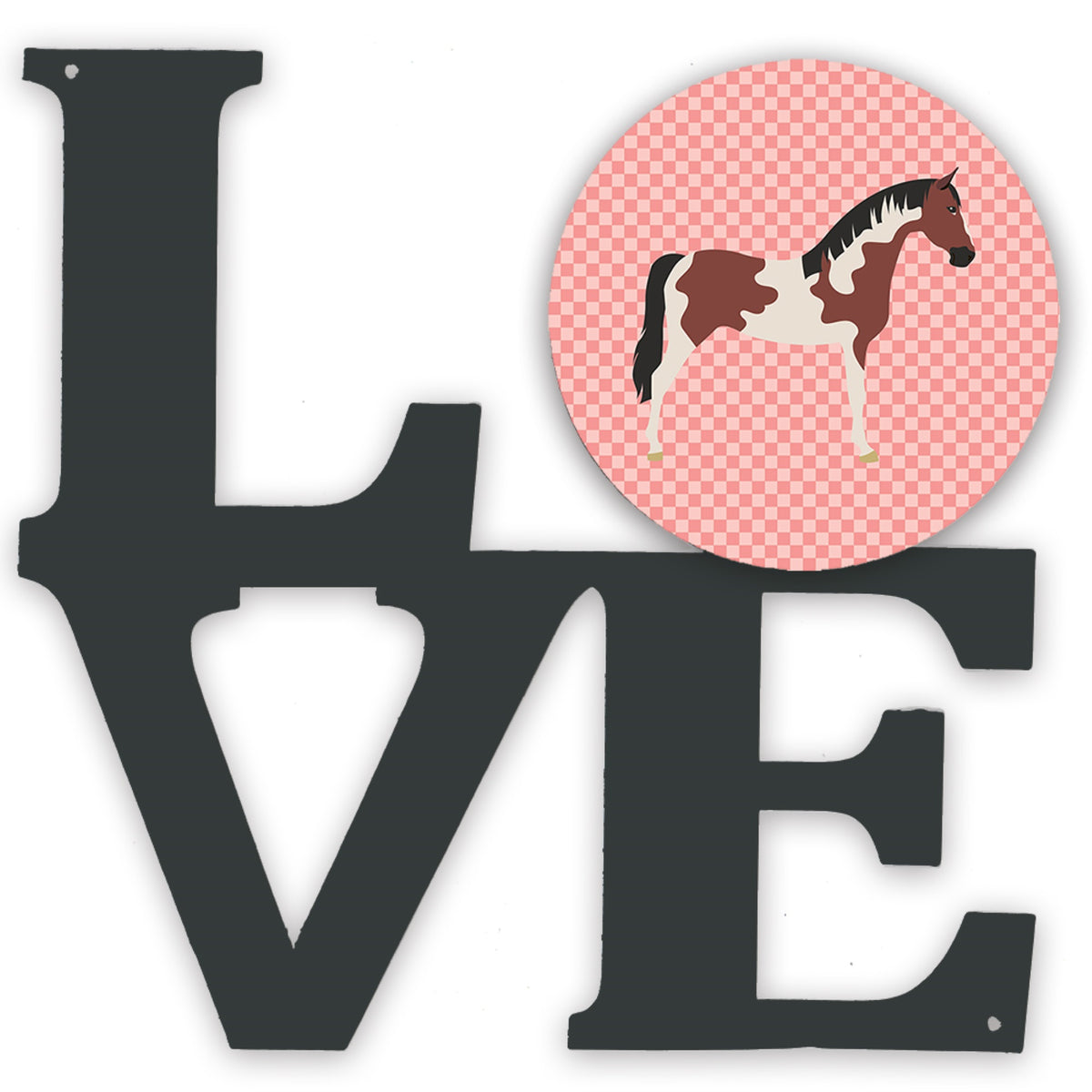 Pinto Horse Pink Check Metal Wall Artwork Love