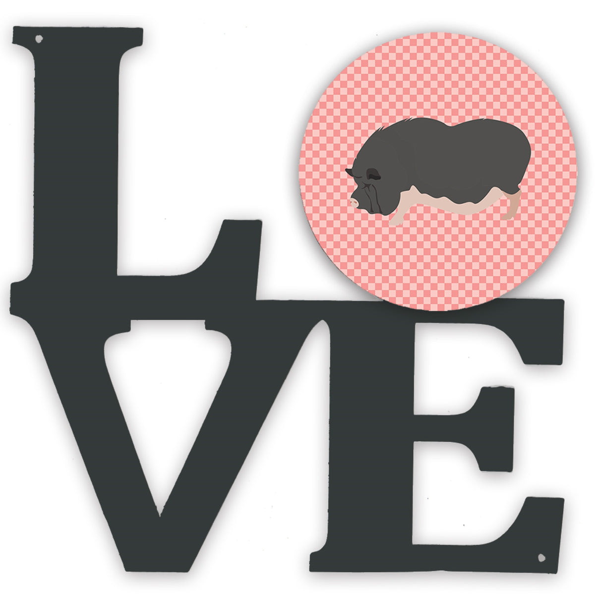 Vietnamese Potbellied Pig Pink Check Metal Wall Artwork Love