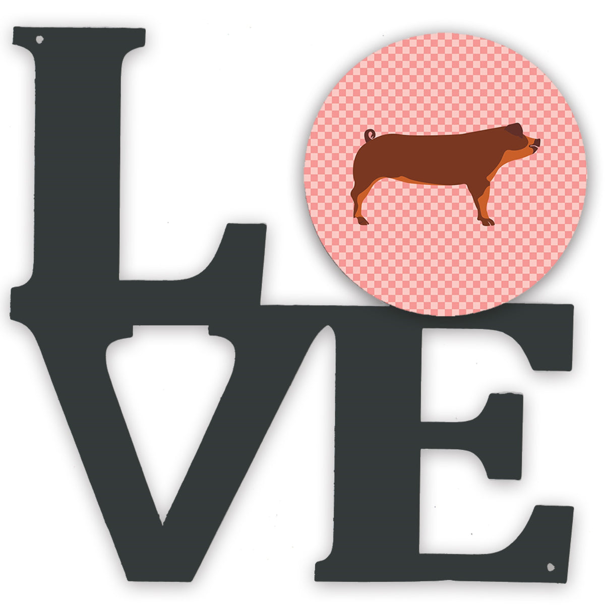 Duroc Pig Pink Check Metal Wall Artwork Love