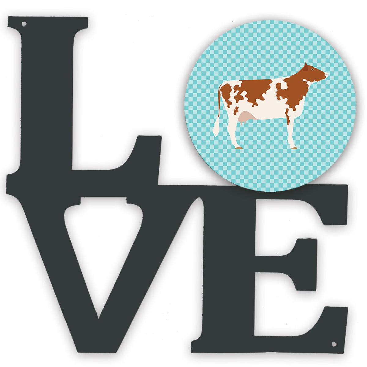 Ayrshire Cow Blue Check Metal Wall Artwork Love