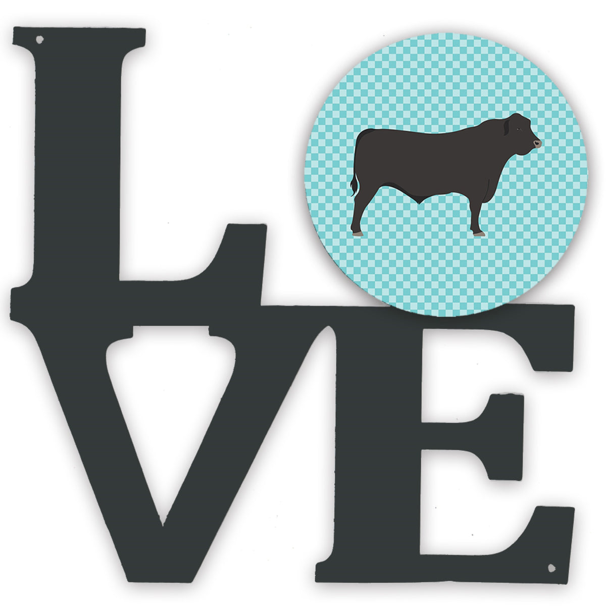 Black Angus Cow Blue Check Metal Wall Artwork Love