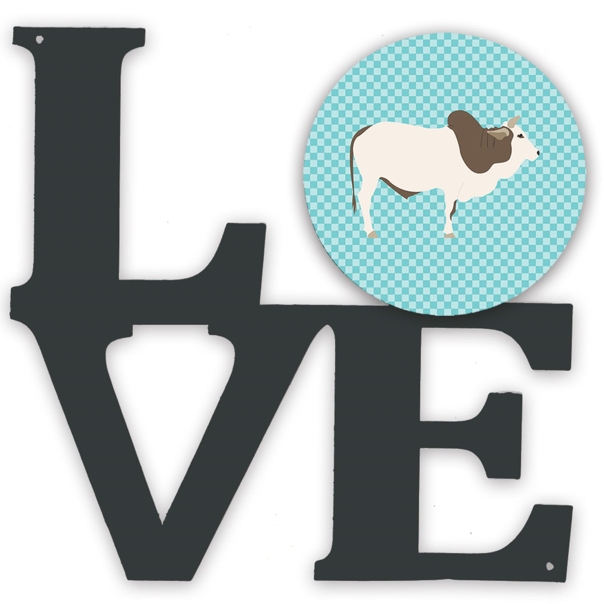 Malvi Cow Blue Check Metal Wall Artwork Love