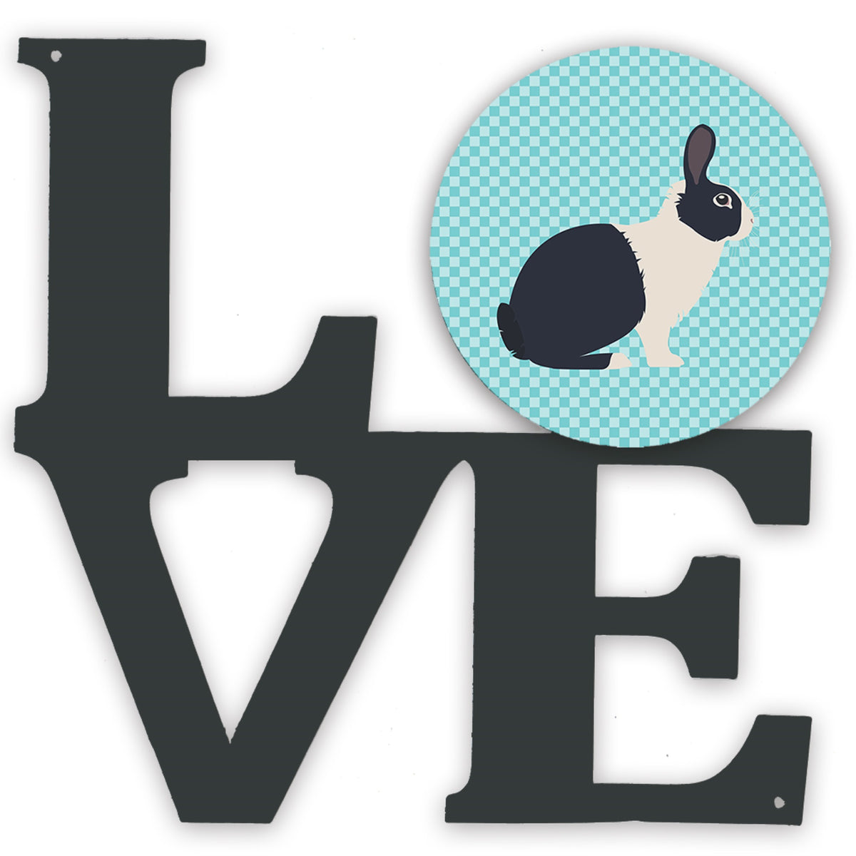 Dutch Rabbit Blue Check Metal Wall Artwork Love
