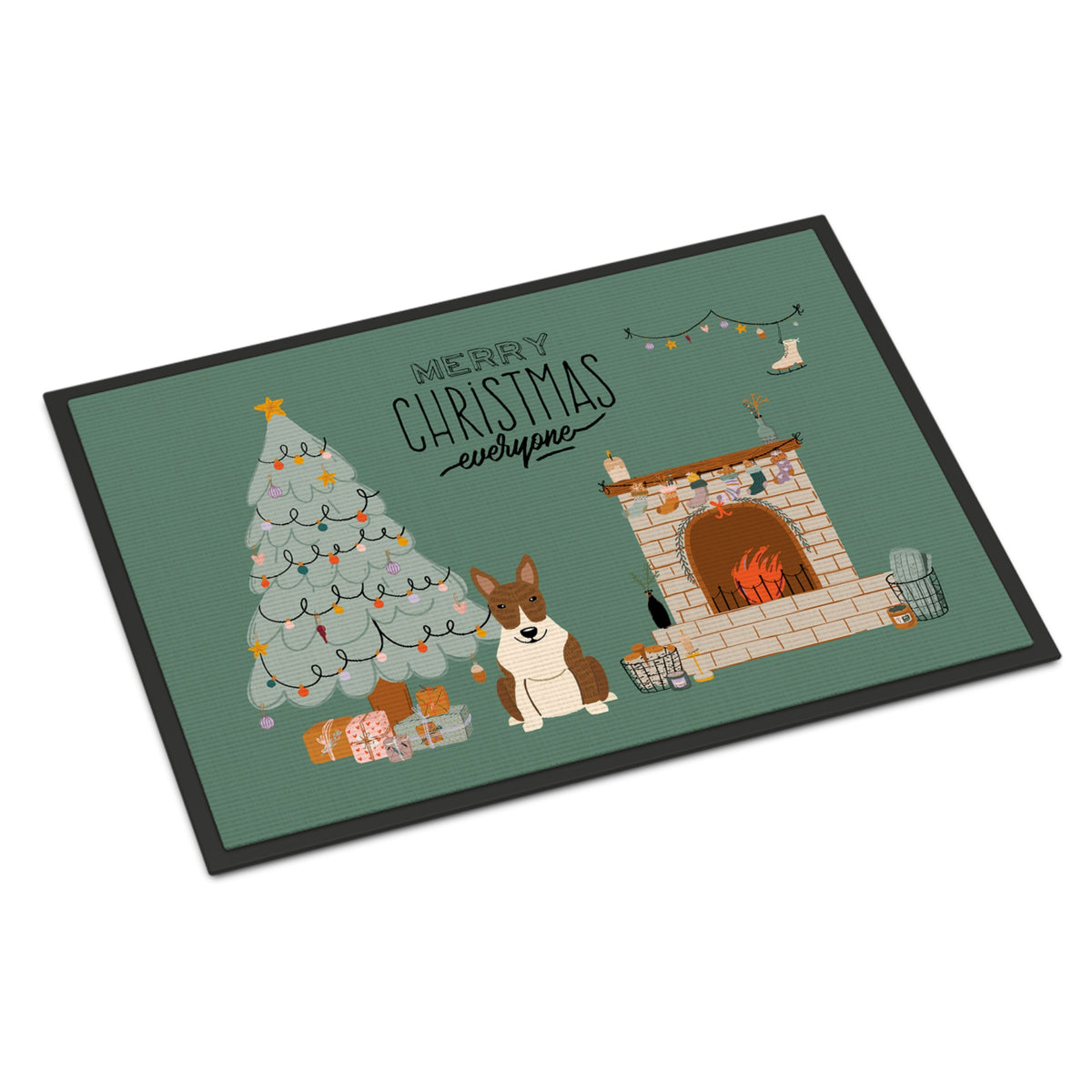 Brindle Bull Terrier Christmas Everyone Indoor Or Outdoor Mat 18X27