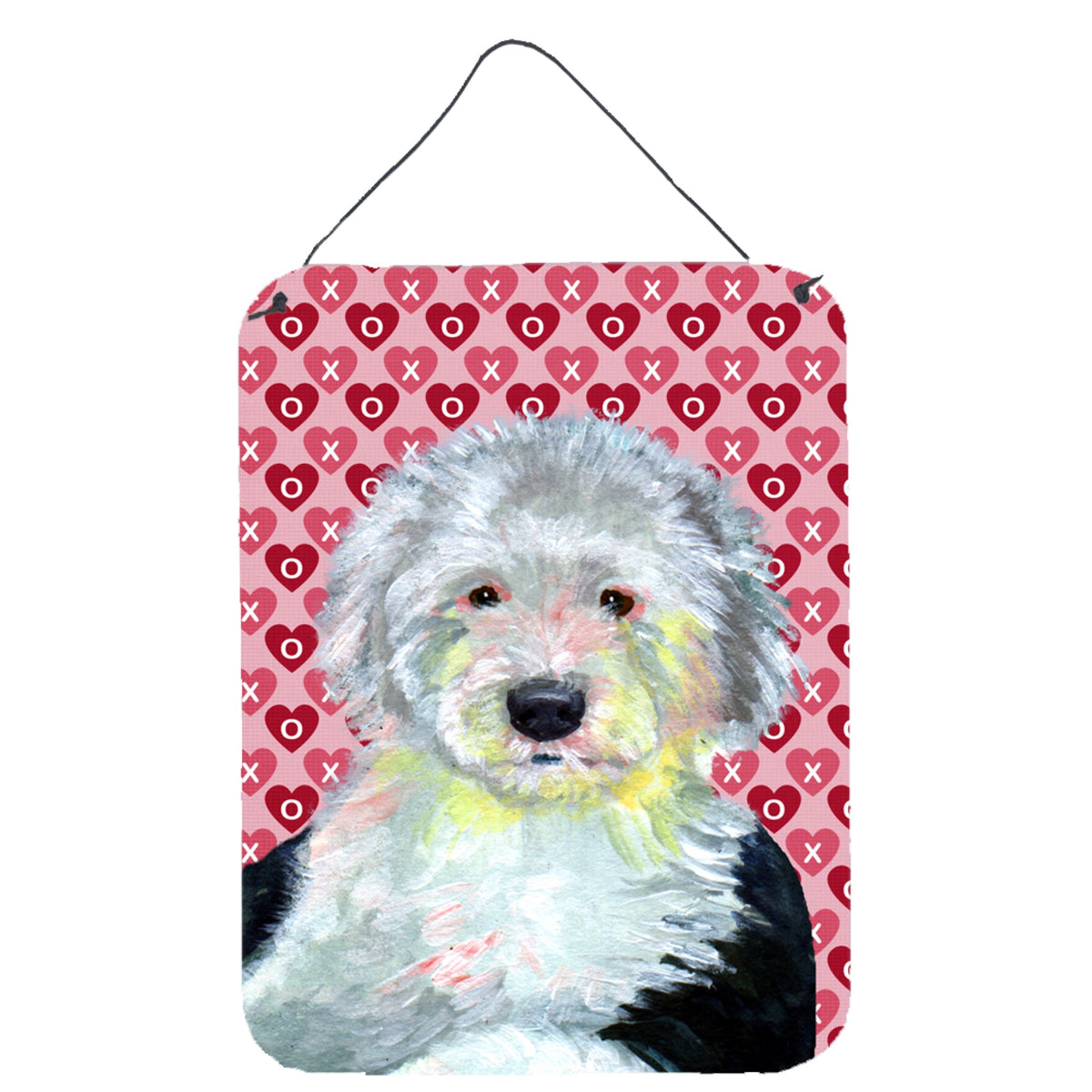Old English Sheepdog Hearts Love And ValentineS Day Portrait Wall Or Door Hanging Prints