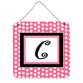 Letter C Monogram  Pink Black Polka Dots Wall Or Door Hanging Prints