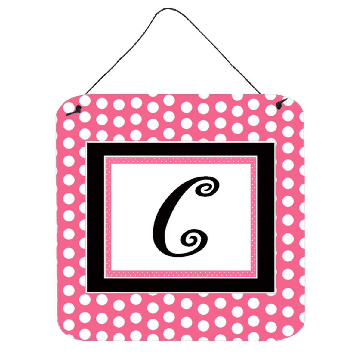 Letter C Monogram  Pink Black Polka Dots Wall Or Door Hanging Prints