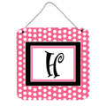 Letter H Monogram  Pink Black Polka Dots Wall Or Door Hanging Prints