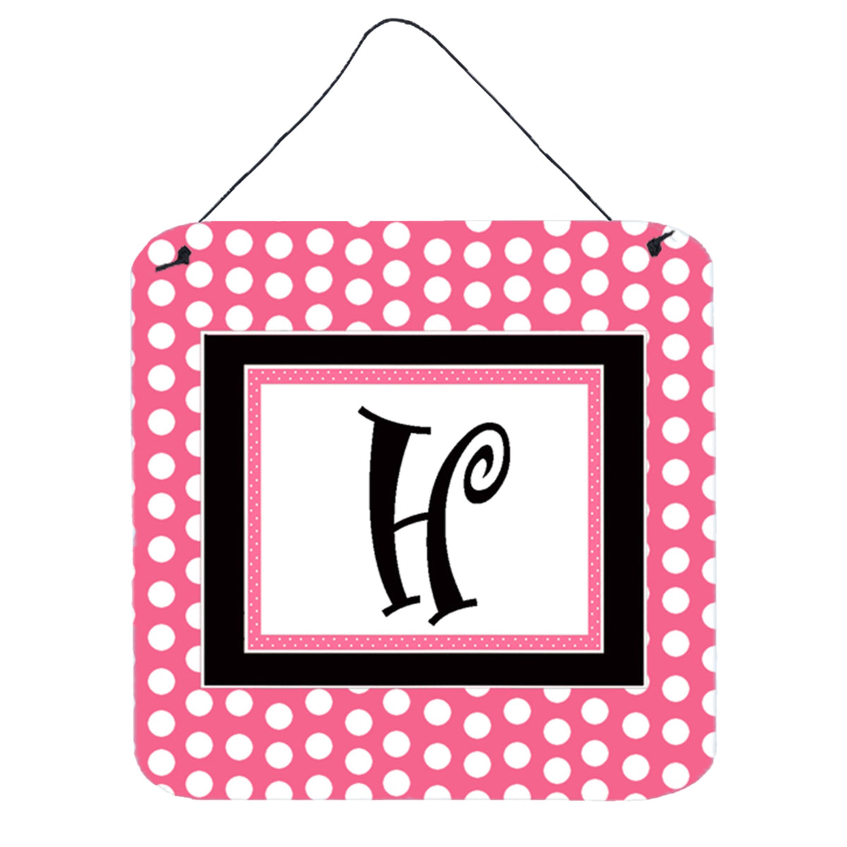 Letter H Monogram  Pink Black Polka Dots Wall Or Door Hanging Prints