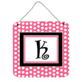 Letter K Monogram  Pink Black Polka Dots Wall Or Door Hanging Prints