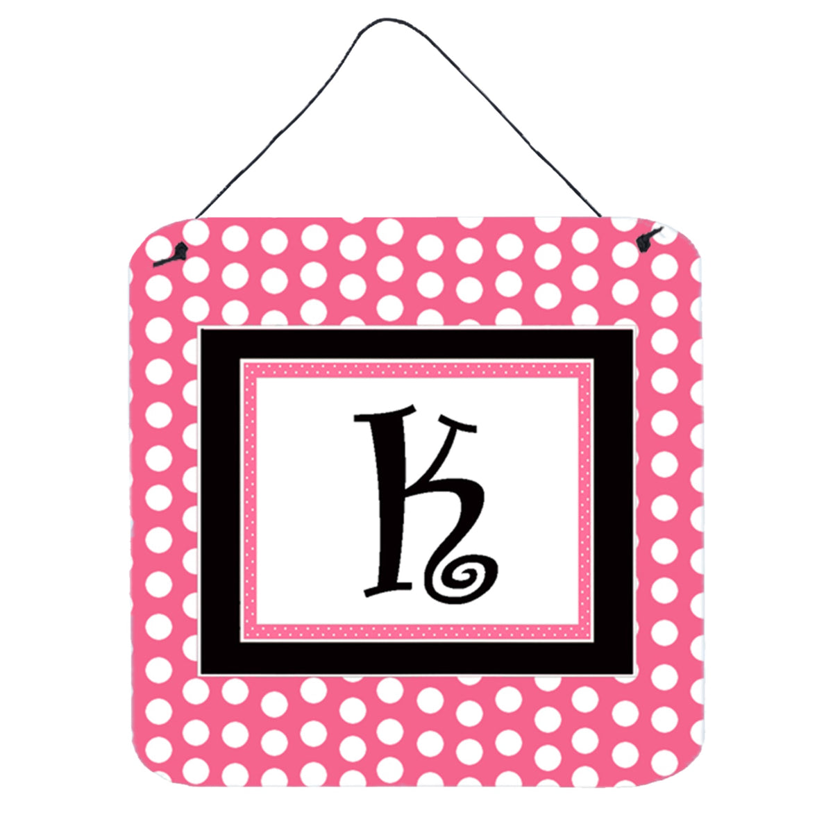 Letter K Monogram  Pink Black Polka Dots Wall Or Door Hanging Prints