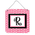 Letter R Monogram  Pink Black Polka Dots Wall Or Door Hanging Prints