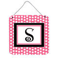 Letter S Monogram  Pink Black Polka Dots Wall Or Door Hanging Prints