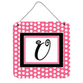 Letter U Monogram  Pink Black Polka Dots Wall Or Door Hanging Prints
