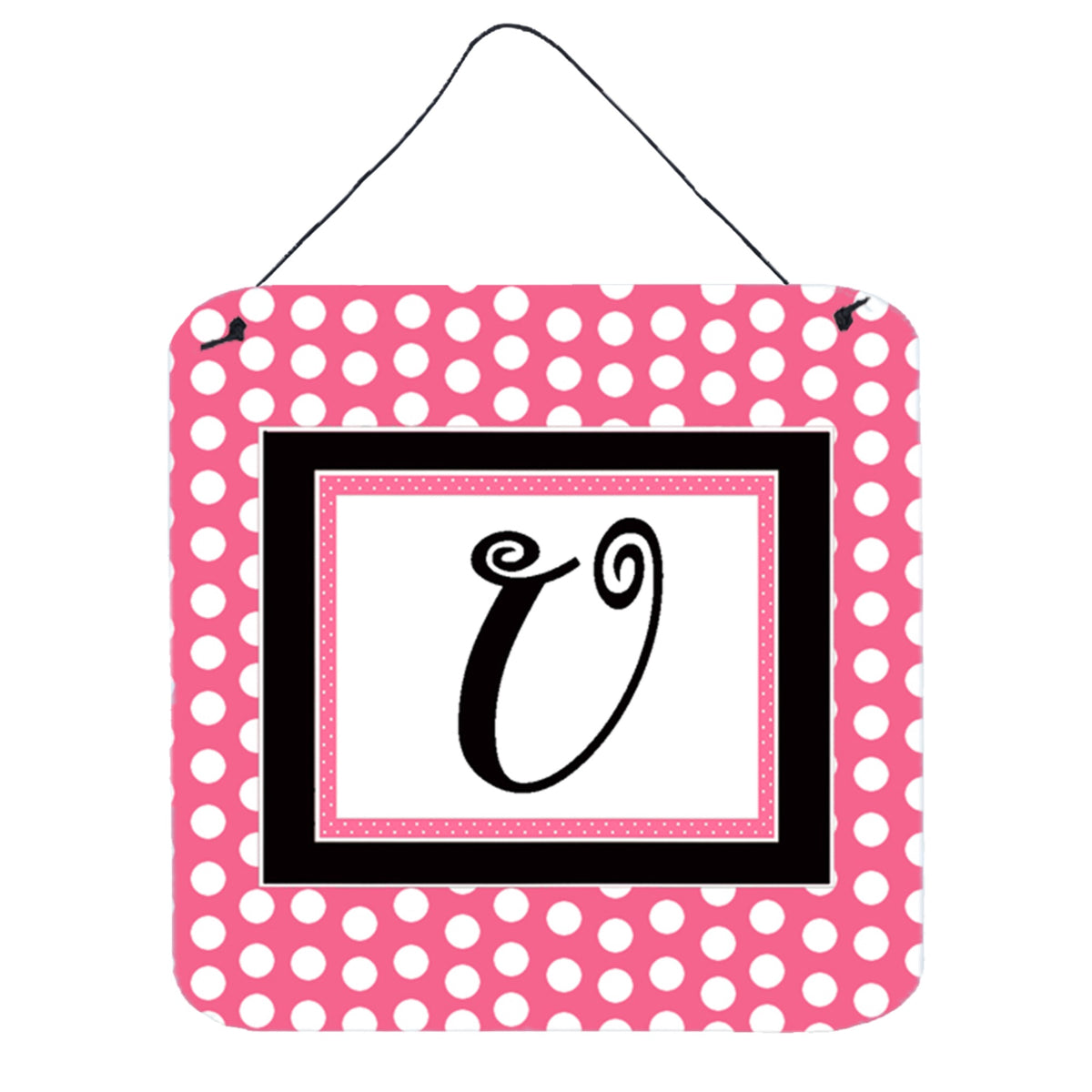 Letter U Monogram  Pink Black Polka Dots Wall Or Door Hanging Prints