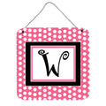 Letter W Monogram  Pink Black Polka Dots Wall Or Door Hanging Prints