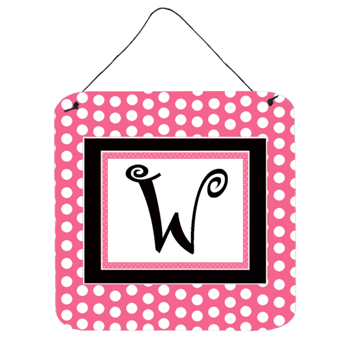 Letter W Monogram  Pink Black Polka Dots Wall Or Door Hanging Prints
