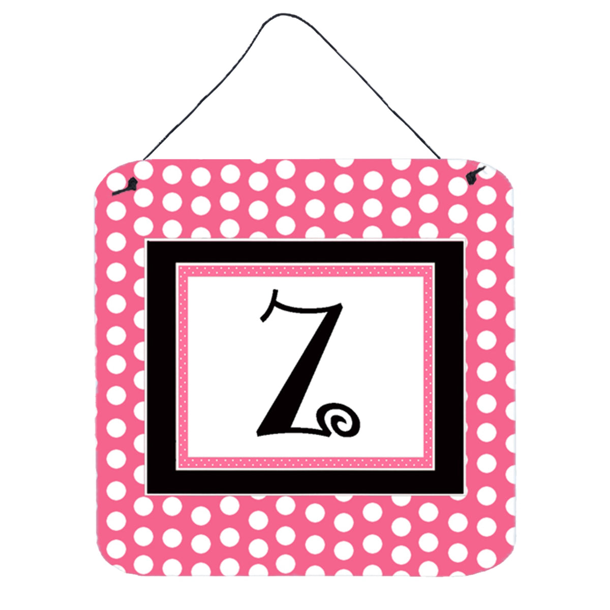 Letter Z Monogram  Pink Black Polka Dots Wall Or Door Hanging Prints