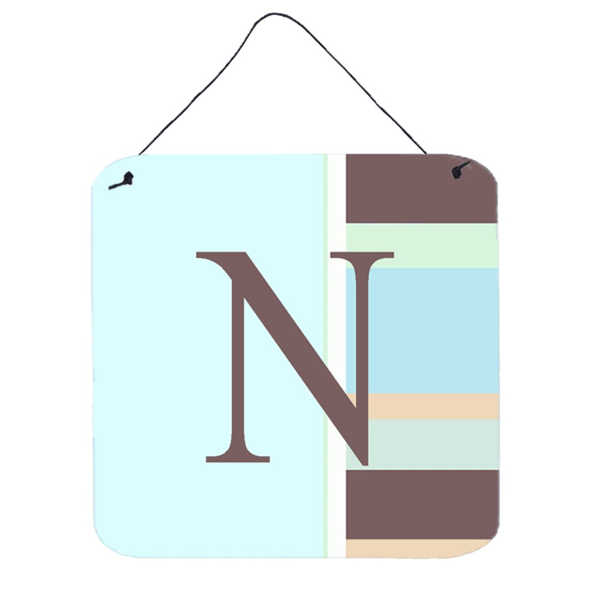 Letter N Initial Monogram  Blue Stripes Wall Or Door Hanging Prints