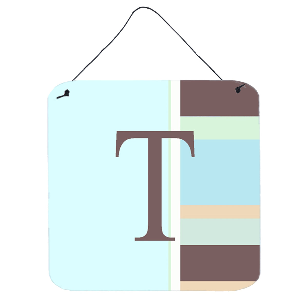Letter T Initial Monogram  Blue Stripes Wall Or Door Hanging Prints