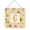 Letter C Initial Monogram  Tan Dots Wall Or Door Hanging Prints