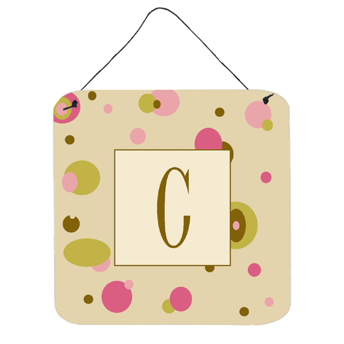 Letter C Initial Monogram  Tan Dots Wall Or Door Hanging Prints
