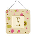 Letter E Initial Monogram  Tan Dots Wall Or Door Hanging Prints