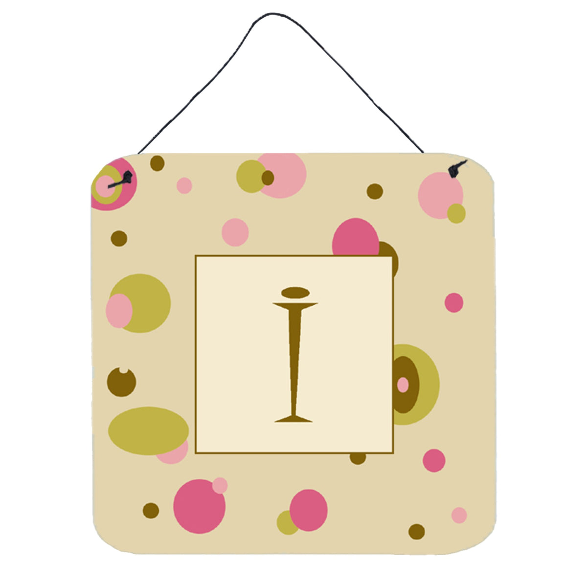 Letter I Initial Monogram  Tan Dots Wall Or Door Hanging Prints