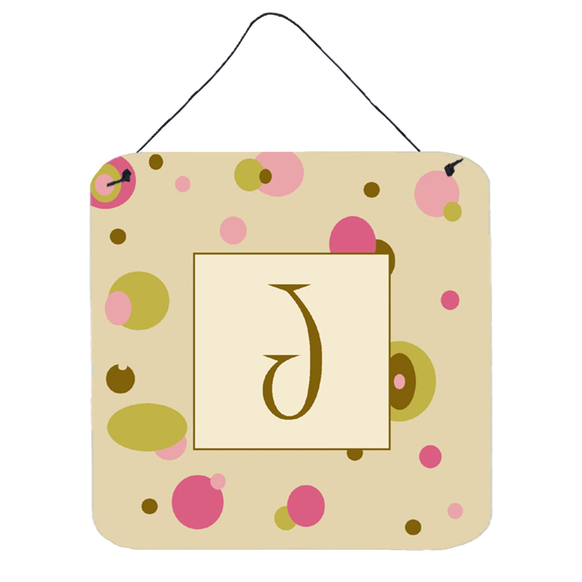 Letter J Initial Monogram  Tan Dots Wall Or Door Hanging Prints